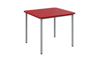 JSBR 90N Jídelní stůl 900 x 900 mm, deska červená flamengo / podnož stříbrná